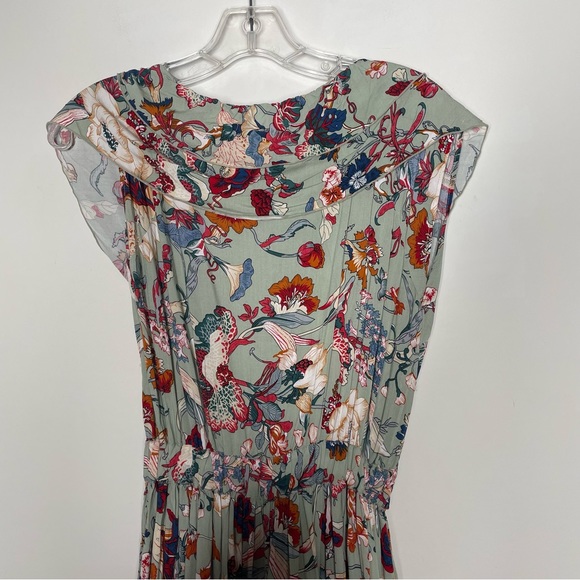 Elf Looking Back Ruffle Midi Dress Gray Floral Small S - Picture 9 of 10